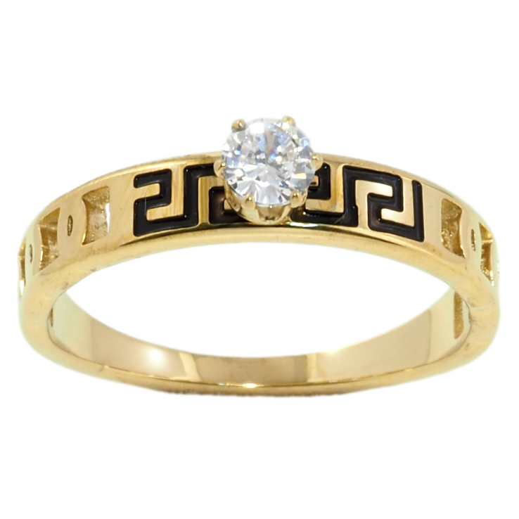 Кольцо Xuping TTM Stainless Steel Цвет 14К Греческий узор с фианитом, ø 4мм фото №14