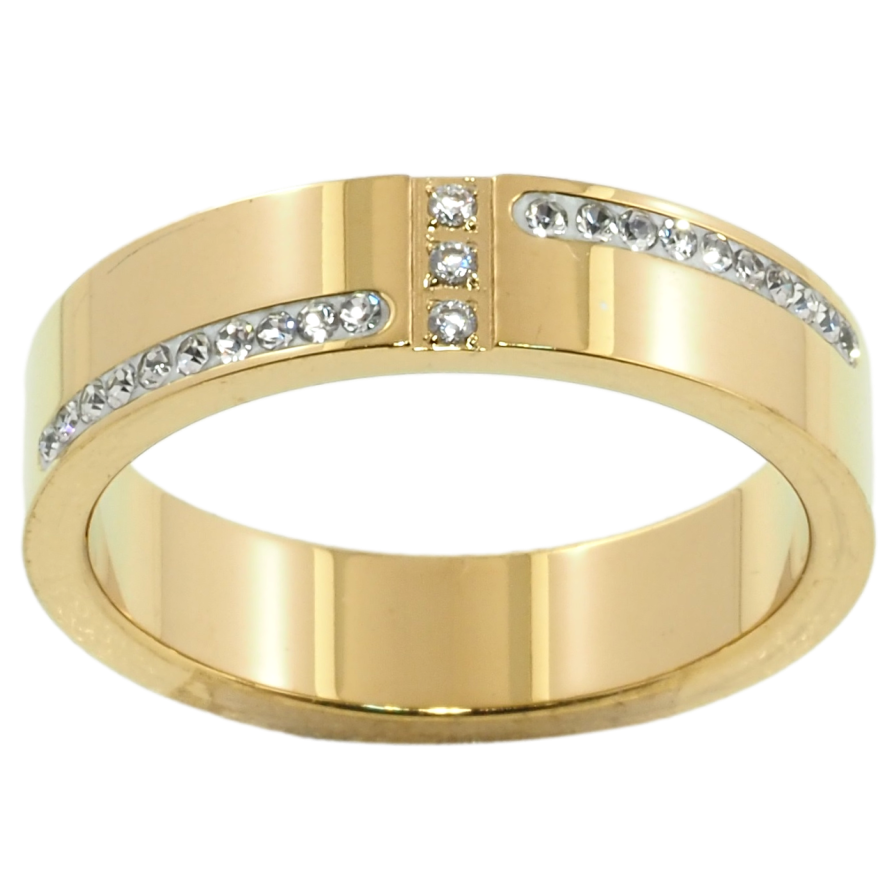 Каблучка Xuping TTM Stainless Steel Колір 14К Візерунок з доріжками цирконію, шир. 5мм фото №1