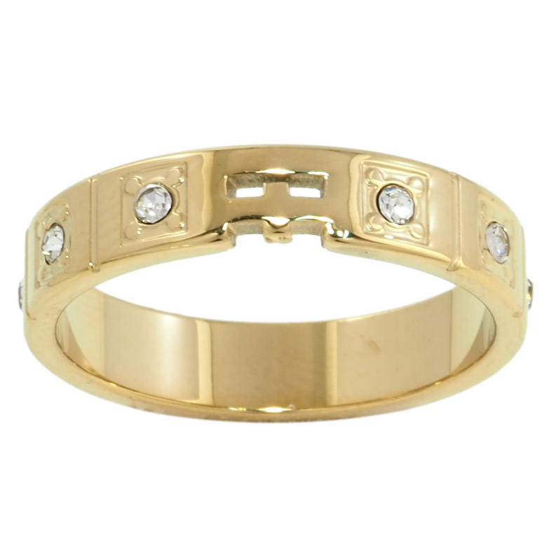 Каблучка Xuping TTM Stainless Steel Колір 14К Візерунок хрестик із вставками цирконію, шир. 4.5мм фото №1