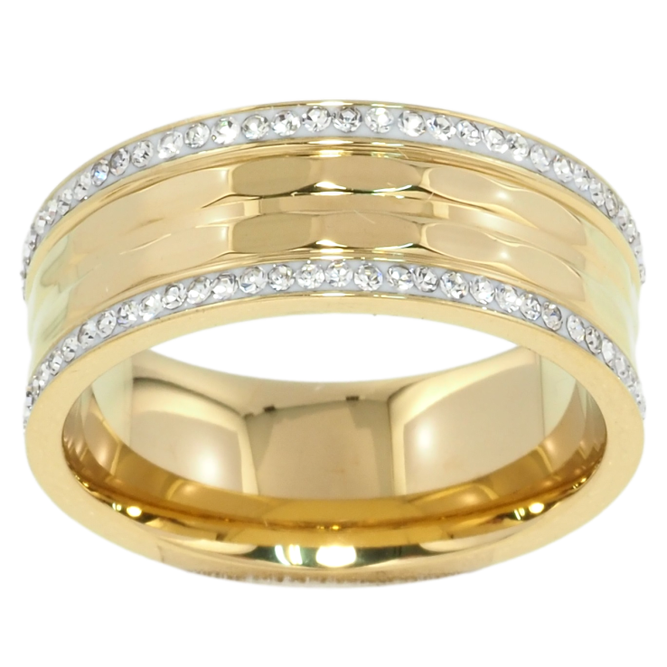 Кольцо Xuping TTM Stainless Steel Цвет 14К Узор с дорожками циркония, шир. 8мм фото №20