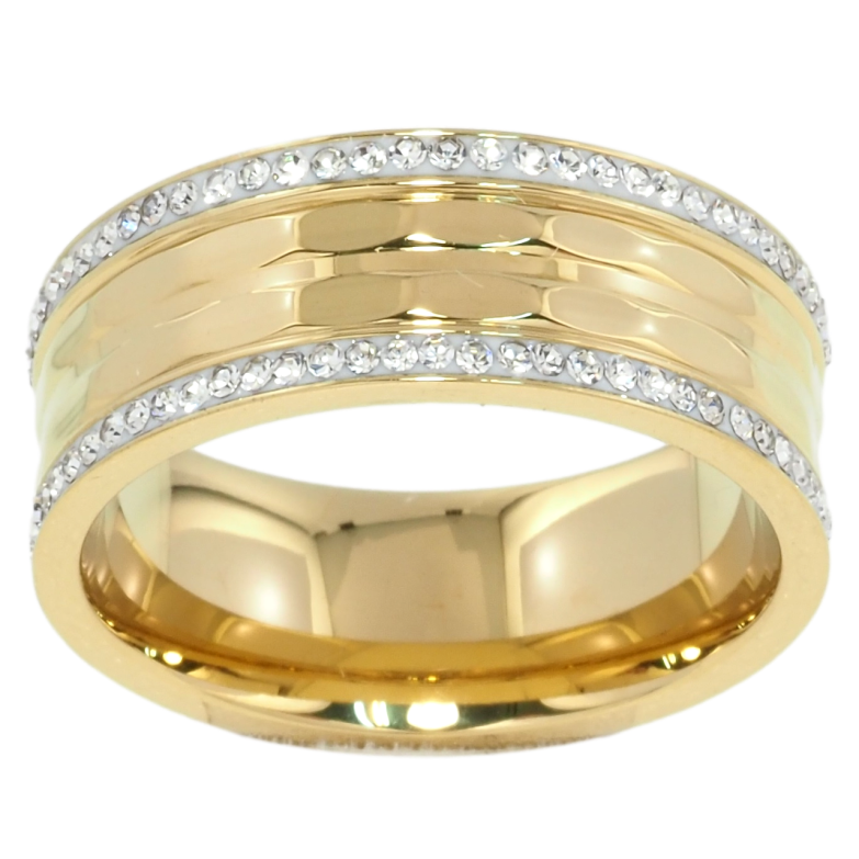 Кольцо Xuping TTM Stainless Steel Цвет 14К Узор с дорожками циркония, шир. 8мм фото №1