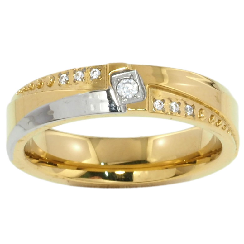 Кольцо Xuping TTM Stainless Steel Цвет Родий + 14К Узор с цирконием, шир. 5мм фото №1 Кольцо Xuping TTM Stainless Steel Цвет Родий + 14К Узор с цирконием, шир. 5мм фото №1