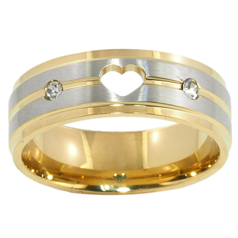 Кольцо Xuping TTM Stainless Steel Цвет Родий + 14К Узор сердечко с цирконием, шир. 7мм фото №1