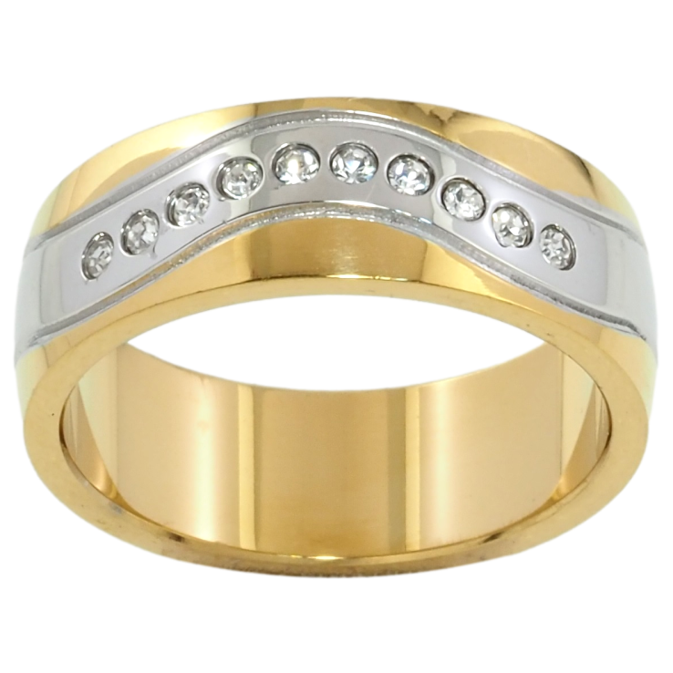 Каблучка Xuping TTM Stainless Steel Колір Родій + 14К Візерунок з цирконієм, шир. 7мм фото №2