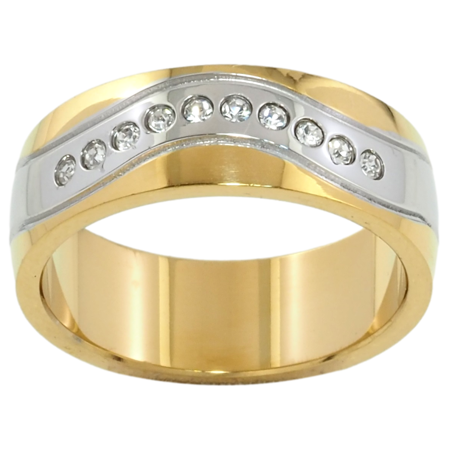 Каблучка Xuping TTM Stainless Steel Колір Родій + 14К Візерунок з цирконієм, шир. 7мм фото №1