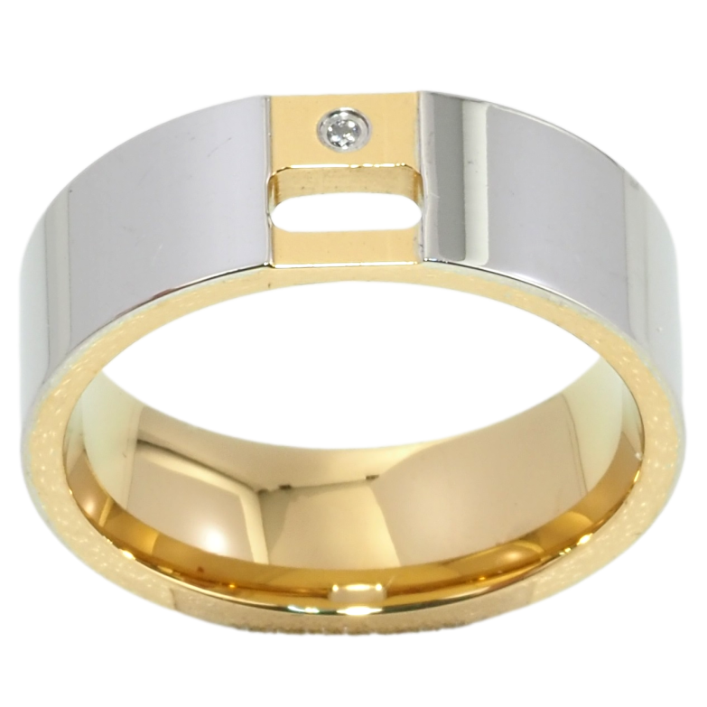 Каблучка Xuping TTM Stainless Steel Колір Родій + 14К Візерунок з цирконієм, шир. 7мм фото №5