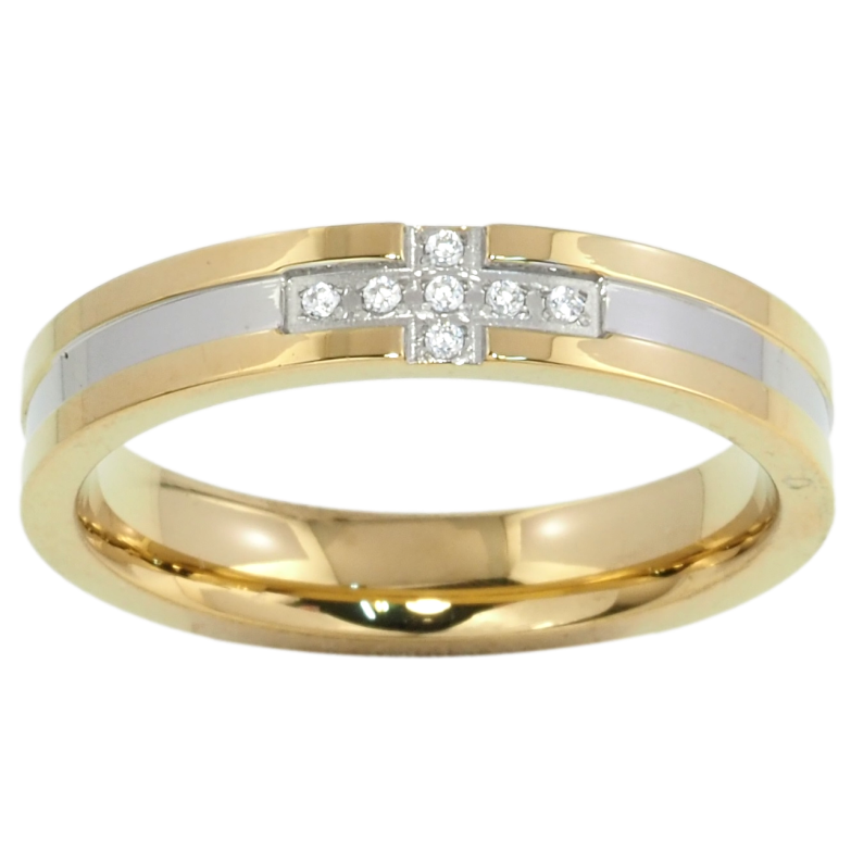 Кольцо Xuping TTM Stainless Steel Цвет Родий + 14К Узор крестик с цирконием, шир. 4мм фото №1