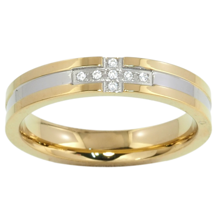 Кольцо Xuping TTM Stainless Steel Цвет Родий + 14К Узор крестик с цирконием, шир. 4мм фото №1