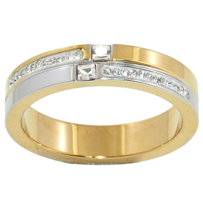 Кольцо Xuping TTM Stainless Steel Цвет Родий + 14К Узор дорожками циркония, шир. 5.5мм фото №1 Кольцо Xuping TTM Stainless Steel Цвет Родий + 14К Узор дорожками циркония, шир. 5.5мм фото №1