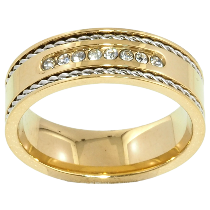 Каблучка Xuping TTM Stainless Steel Колір Родій + 14К Візерунок з доріжкою цирконію, шир. 6.5мм фото №9