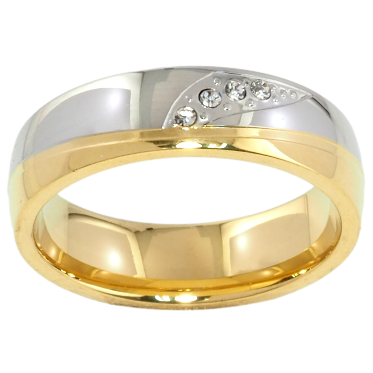 Кольцо Xuping TTM Stainless Steel Цвет Родий + 14К Узор с цирконием, шир. 6мм фото №2