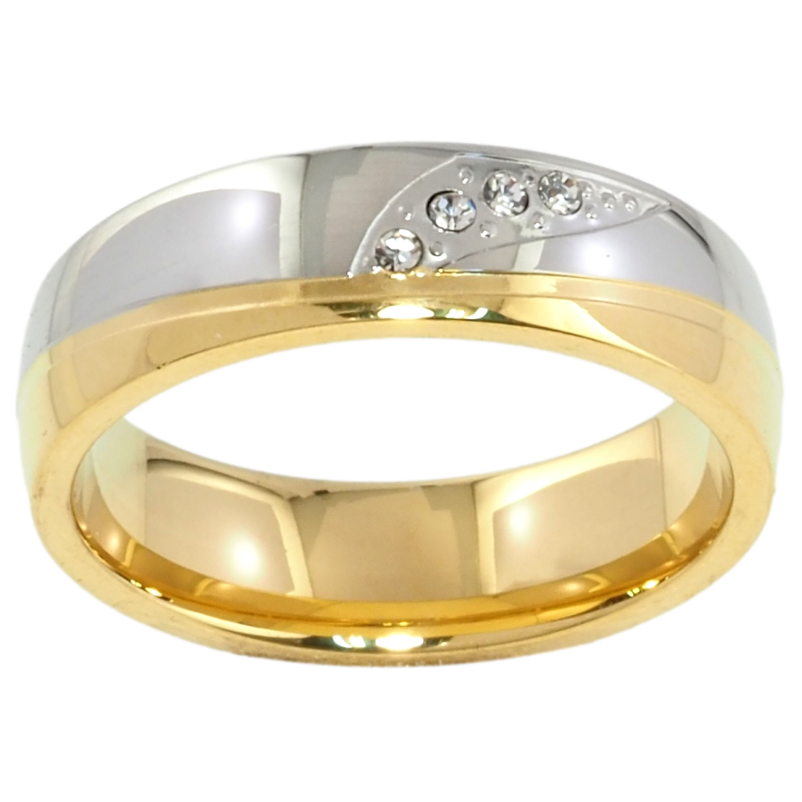 Кольцо Xuping TTM Stainless Steel Цвет Родий + 14К Узор с цирконием, шир. 6мм фото №1 Кольцо Xuping TTM Stainless Steel Цвет Родий + 14К Узор с цирконием, шир. 6мм фото №1