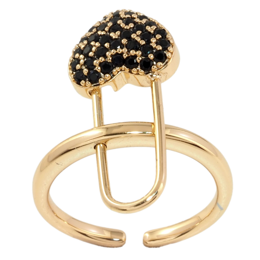 Кольцо Xuping Позолота 18K Съёмная булавка сердечко с черным цирконием фото №1 Кольцо Xuping Позолота 18K Съёмная булавка сердечко с черным цирконием фото №1