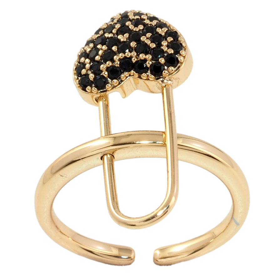Каблучка Xuping Позолота 18K Шпилька сердечко, що знімається з чорним цирконієм фото №1 Каблучка Xuping Позолота 18K Шпилька сердечко, що знімається з чорним цирконієм фото №1