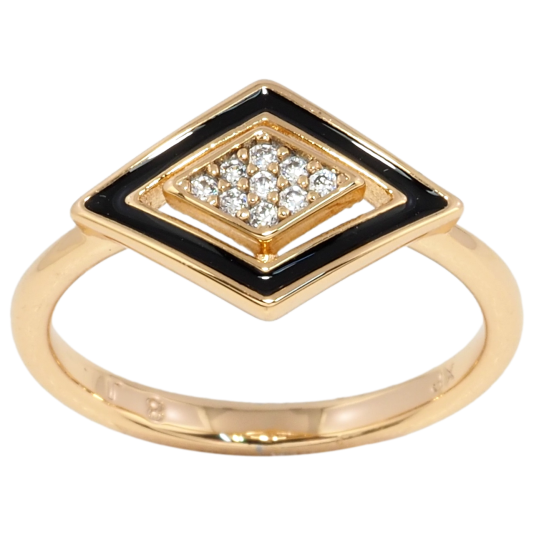 Кольцо Xuping Позолота 18K Ромб с цирконием и черной эмалью фото №1