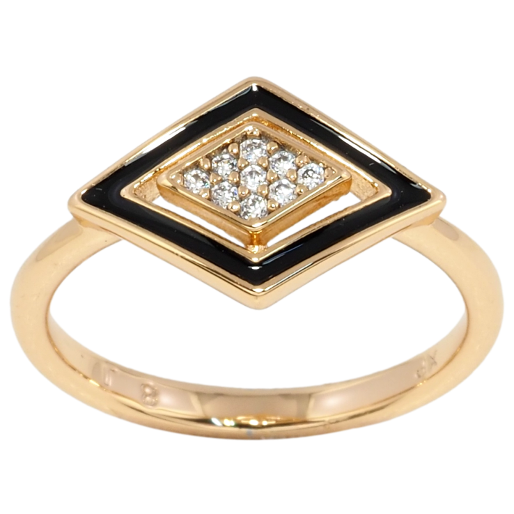 Каблучка Xuping Позолота 18K Ромб з цирконієм та чорною емаллю фото №14