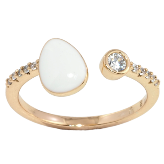 Кольцо Xuping Позолота 18K Узор с цирконием и белой эмалью фото №1 Кольцо Xuping Позолота 18K Узор с цирконием и белой эмалью фото №1