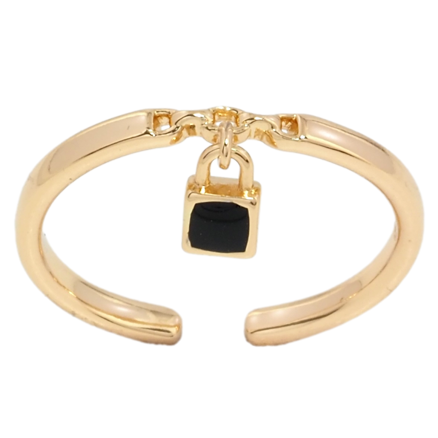 Каблучка Xuping Позолота 18K Підвіска замочок з чорною емаллю фото №1