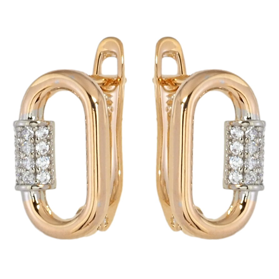 Серьги Xuping Позолота 18K + Родий английский замок Овалы с цирконием фото №1