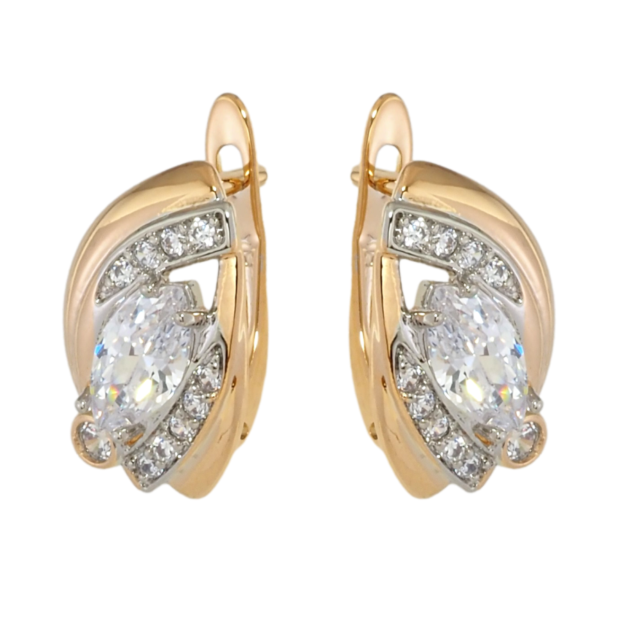 Серьги Xuping Позолота 18K + Родий английский замок Узор с цирконием фото №1 Серьги Xuping Позолота 18K + Родий английский замок Узор с цирконием фото №1