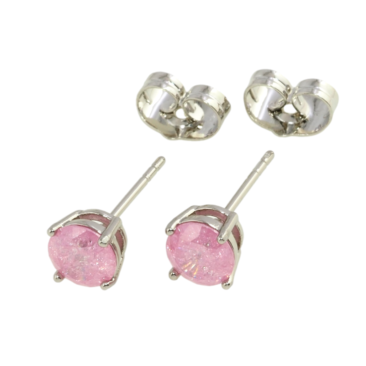 Серьги Xuping Родий пусеты Розовые фианиты в 4-х крапановой оправе ø 6мм фото №14