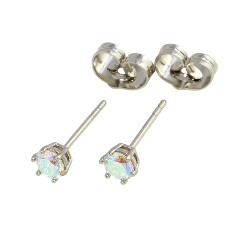 Серьги Xuping Родий пусеты Радужные фианиты в 6-ти крапановой оправе ø 4мм фото №1 Серьги Xuping Родий пусеты Радужные фианиты в 6-ти крапановой оправе ø 4мм фото №1