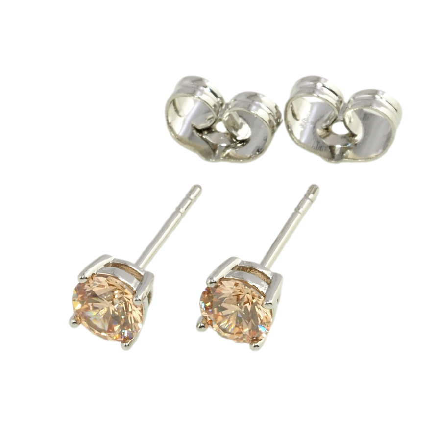 Серьги Xuping Родий пусеты Персиковые фианиты в 4-х крапановой оправе ø 5мм фото №1