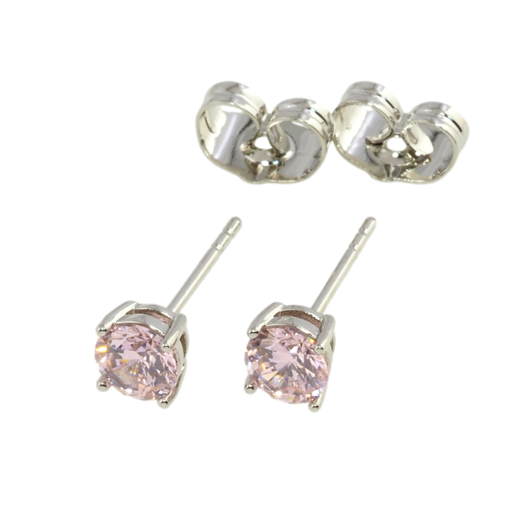Серьги Xuping Родий пусеты Розовые фианиты в 4-х крапановой оправе ø 5мм фото №15