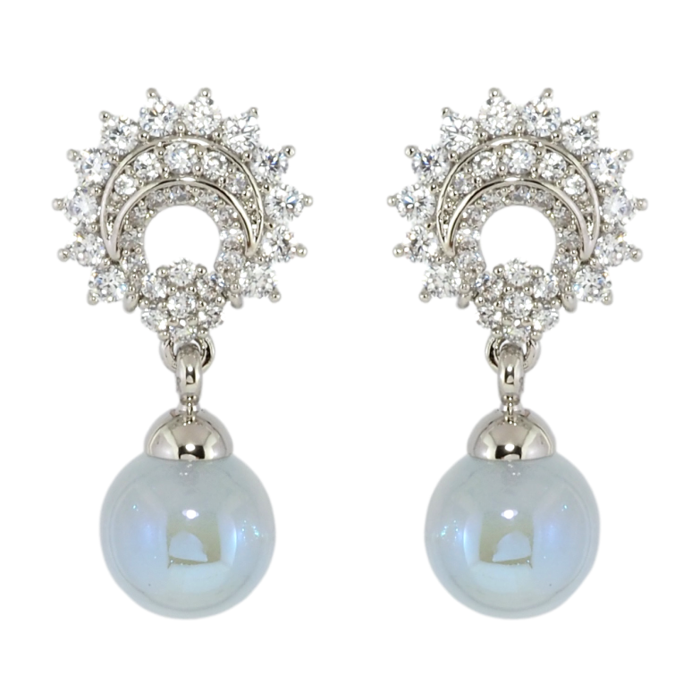 Сережки Xuping Родій пусети Витончені підвіски з блакитними кульками фото №2 Сережки Xuping Родій пусети Витончені підвіски з блакитними кульками фото №2