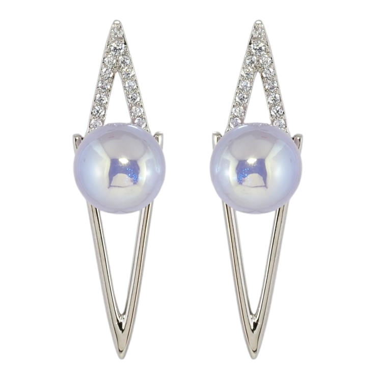 Серьги Xuping Родий пусеты Узор с сиреневыми шариками 2 в 1 фото №9