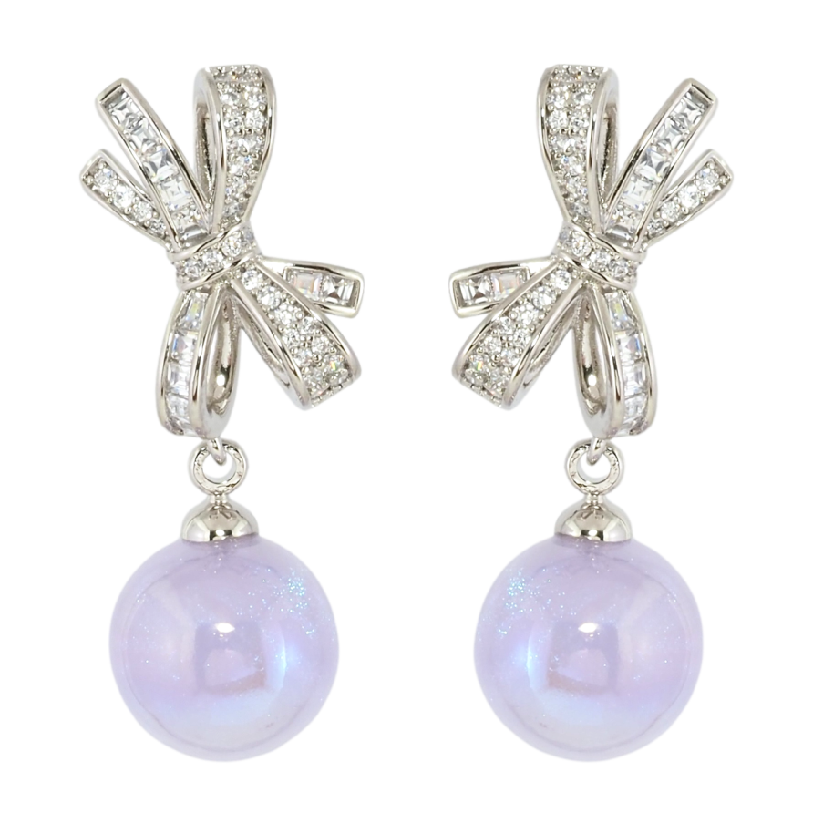 Сережки Xuping Родій пусети Банти з бузковими кульками фото №1 Сережки Xuping Родій пусети Банти з бузковими кульками фото №1