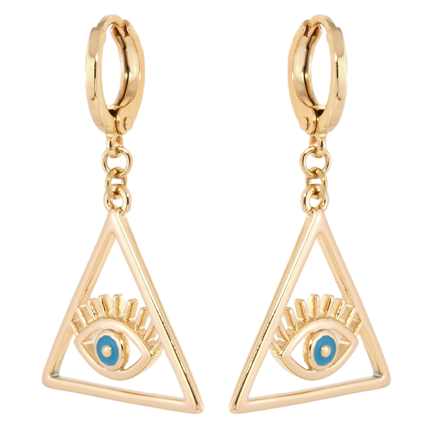 Сережки Xuping Позолота 18K підвіски на колечках Всевидюче око з блакитною емаллю фото №1