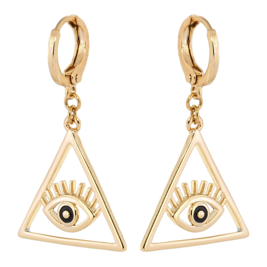 Сережки Xuping Позолота 18K підвіски на колечках Всевидюче око з чорною емаллю фото №1