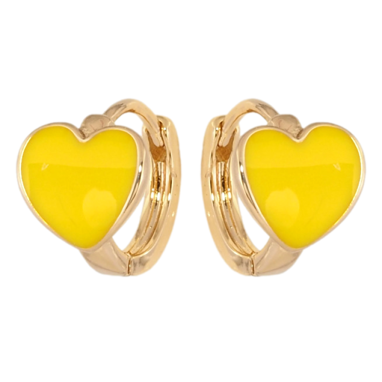 Сережки Xuping колір 18K колечки Серця з жовтою емаллю фото №1