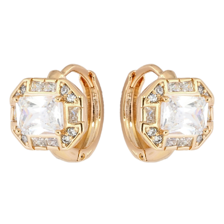 Серьги Xuping Позолота 18K колечки Фианиты в обрамлении циркония фото №1