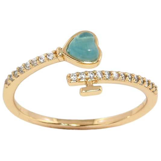 Кольцо Xuping Позолота 18K Бирюзовое сердечко с дорожками циркония фото №1