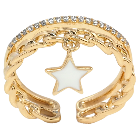 Кольцо Xuping Позолота 18K Дорожка циркония и цепочка с подвеской звезда фото №1 Кольцо Xuping Позолота 18K Дорожка циркония и цепочка с подвеской звезда фото №1