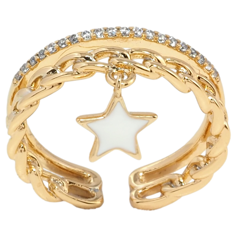 Каблучка Xuping Позолота 18K Доріжка цирконію та ланцюжок з підвіскою зірка фото №1 Каблучка Xuping Позолота 18K Доріжка цирконію та ланцюжок з підвіскою зірка фото №1