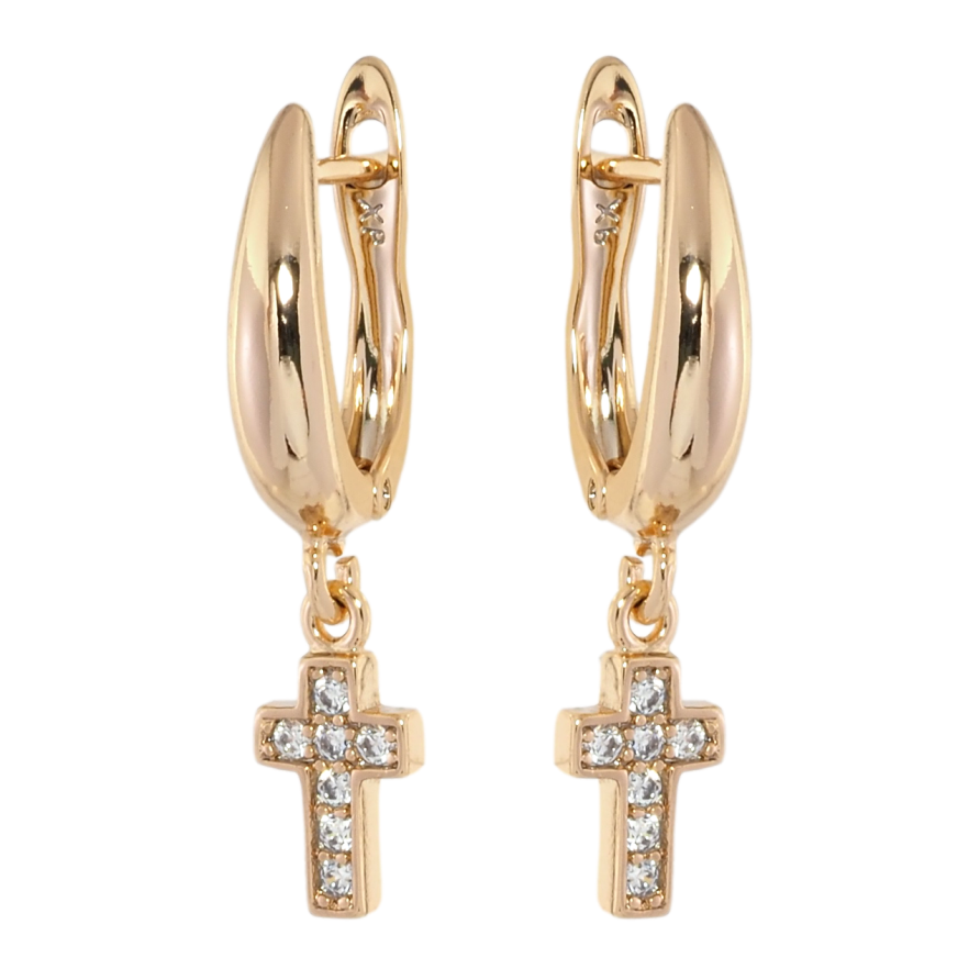Сережки Xuping Позолота 18K англійський замок Хрестики з цирконієм фото №1