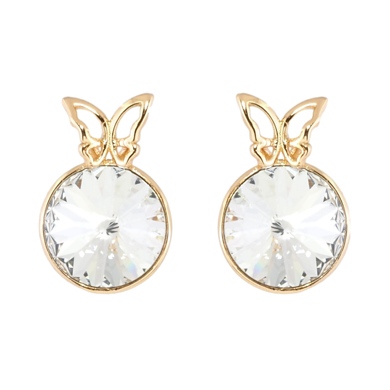 Сережки Xuping колір 18K з кристалами Swarovski пусети Конусний кристал в оправі з метеликом ø 9мм фото №1 Сережки Xuping колір 18K з кристалами Swarovski пусети Конусний кристал в оправі з метеликом ø 9мм фото №1