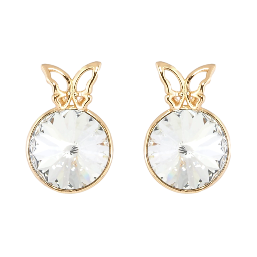 Сережки Xuping колір 18K з кристалами Swarovski пусети Конусний кристал в оправі з метеликом ø 9мм фото №1 Сережки Xuping колір 18K з кристалами Swarovski пусети Конусний кристал в оправі з метеликом ø 9мм фото №1