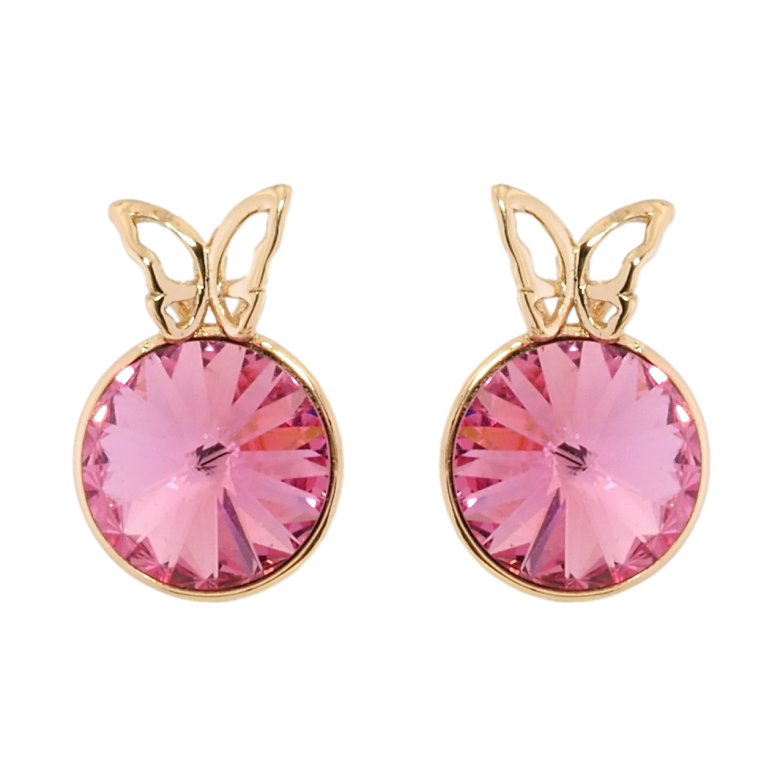 Серьги Xuping цвет 18K с кристаллами Swarovski пусеты Розовый конусный кристалл с бабочкой ø 9мм фото №1