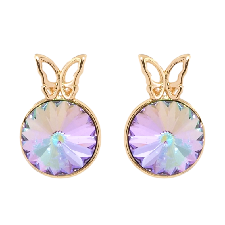 Серьги Xuping цвет 18K с кристаллами Swarovski пусеты Конусный кристалл в оправе с бабочкой ø 9мм фото №1