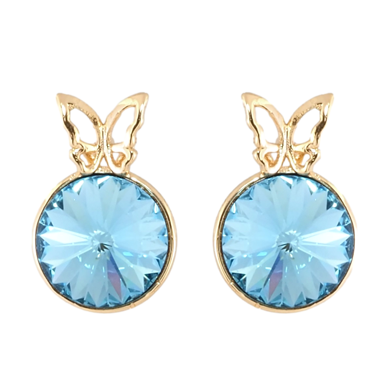 Серьги Xuping цвет 18K с кристаллами Swarovski пусеты Кристалл Rivoli цвет Aquamarine с бабочкой ø 9мм фото №1 Серьги Xuping цвет 18K с кристаллами Swarovski пусеты Кристалл Rivoli цвет Aquamarine с бабочкой ø 9мм фото №1