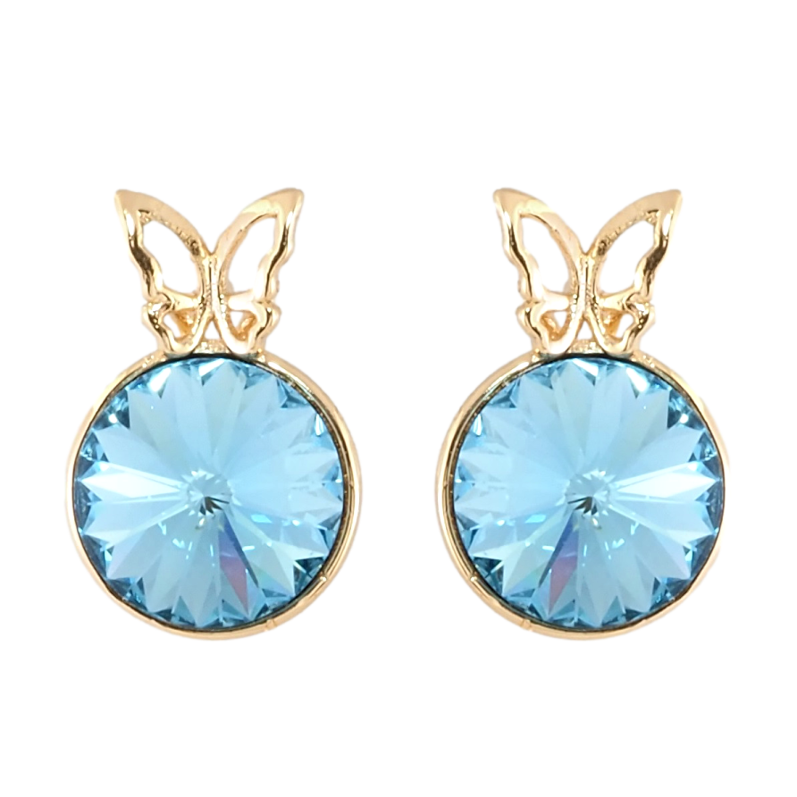 Серьги Xuping цвет 18K с кристаллами Swarovski пусеты Кристалл Rivoli цвет Aquamarine с бабочкой ø 9мм фото №1 Серьги Xuping цвет 18K с кристаллами Swarovski пусеты Кристалл Rivoli цвет Aquamarine с бабочкой ø 9мм фото №1