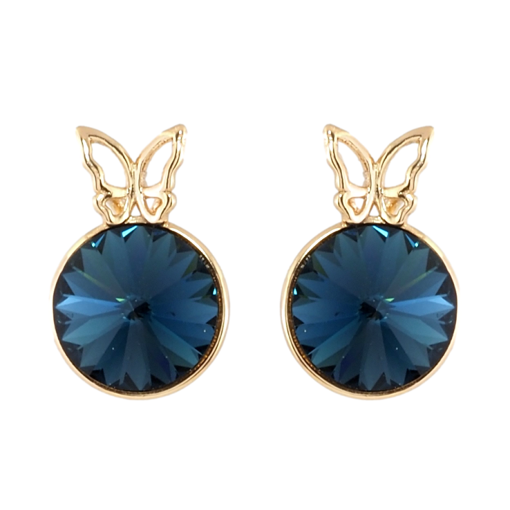 Сережки Xuping колір 18K з кристалами Swarovski пусети Синій кристал конусний в оправі з метеликом ø 9мм фото №21 Сережки Xuping колір 18K з кристалами Swarovski пусети Синій кристал конусний в оправі з метеликом ø 9мм фото №21