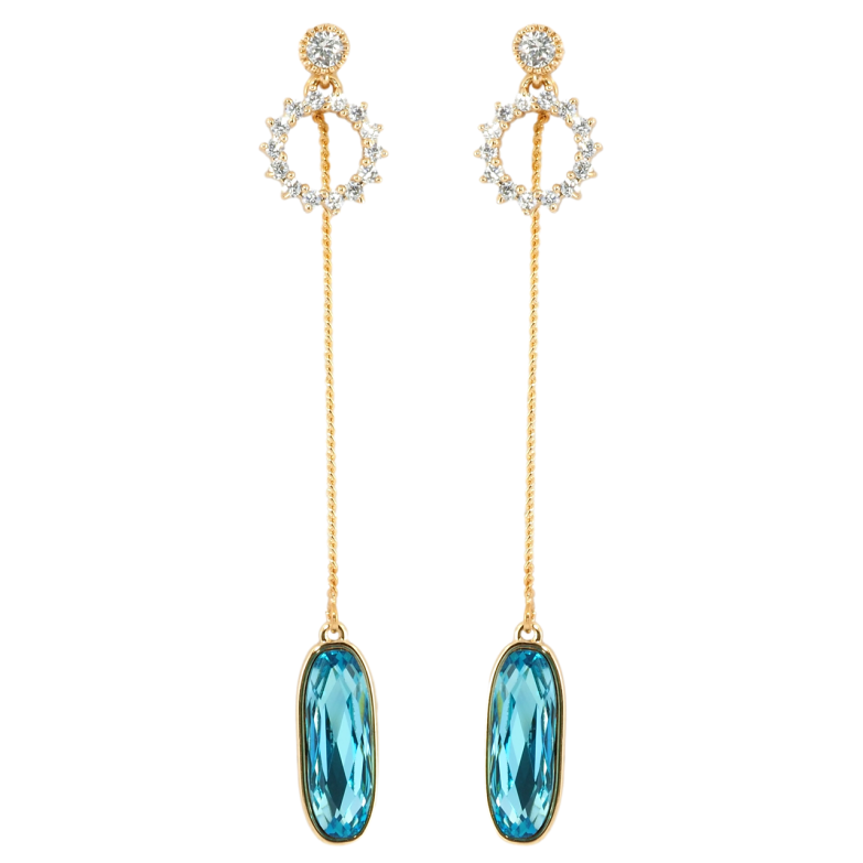 Серьги Xuping цвет 18K с кристаллами Swarovski пусеты Овальный Кристалл Цвет Aquamarine фото №1