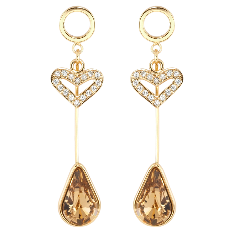 Серьги Xuping цвет 18K с кристаллами Swarovski пусеты Сердечко Кристалл и Светло-Коричневый Кристалл фото №1