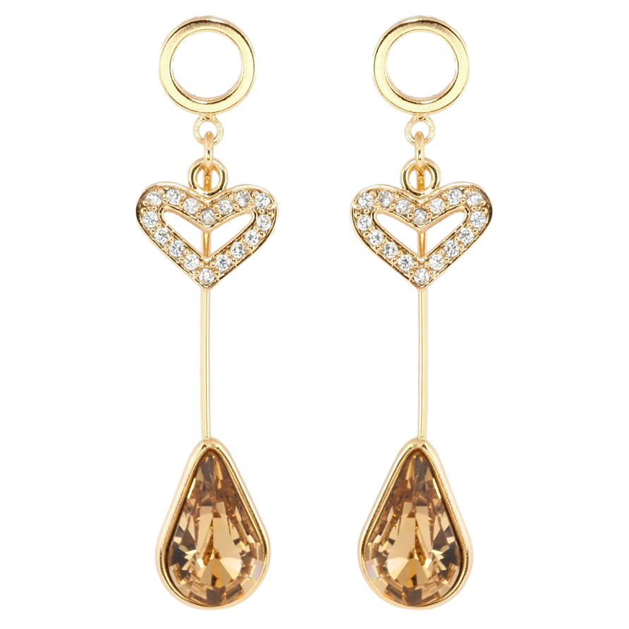 Серьги Xuping цвет 18K с кристаллами Swarovski пусеты Сердечко Кристалл и Светло-Коричневый Кристалл фото №1