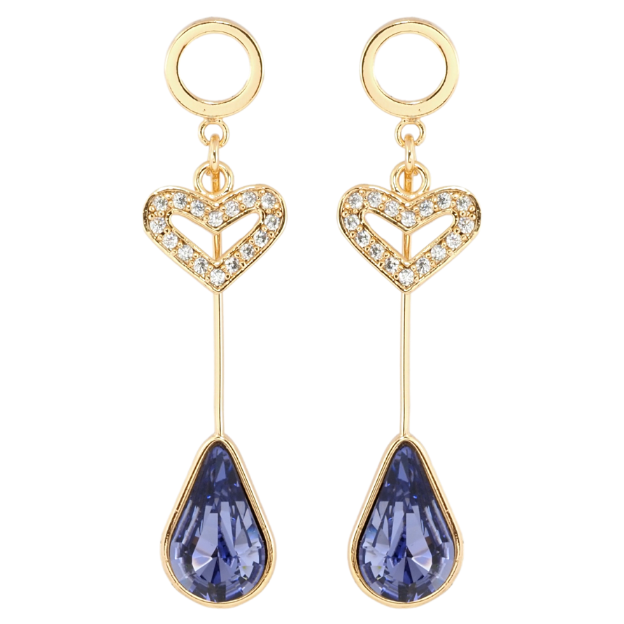 Сережки Xuping колір 18K з кристалами Swarovski пусети Серце і Бузковий Кристал Крапля фото №1
